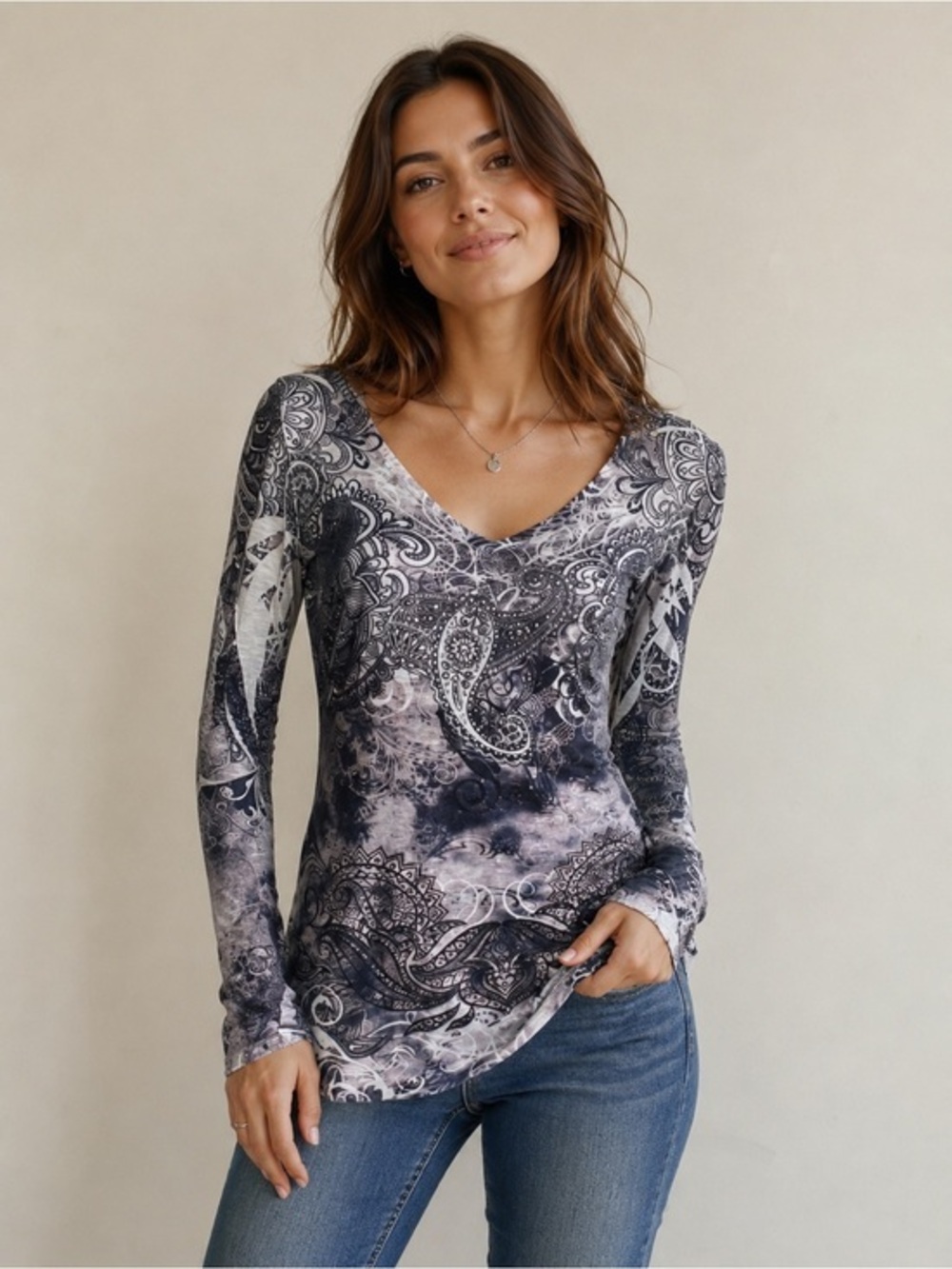 Charming Charlie Beaded V-Neck Top